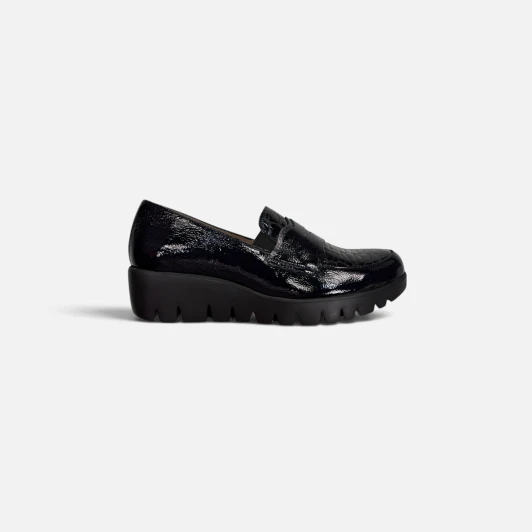Wonders FLY 360 C-33360 Black croc patent casual wedge | newshoes.ie