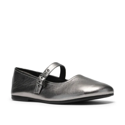 Clarks Livia Jane 26327190 Pewter Leather Mary Jane Flat Pump | newshoes.ie
