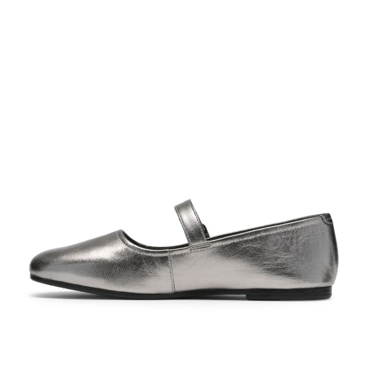 Clarks Livia Jane 26327190 Pewter Leather Mary Jane Flat Pump | newshoes.ie