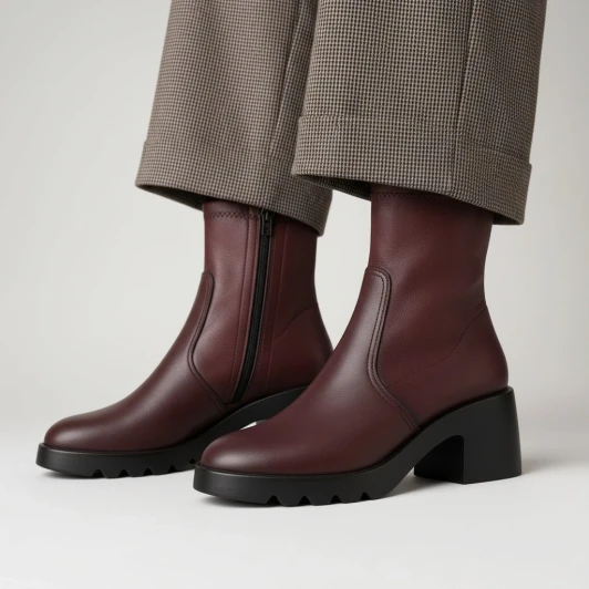 Pepe Menargues 21232 Burgundy Sockette Boot With Side Zip | newshoes.ie
