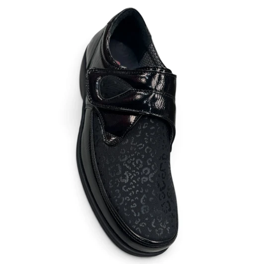 Softmode Elma 6432-10 Black Patent Stretch 2E Wider Fitting Women's Velcro Shoe | newshoes.ie