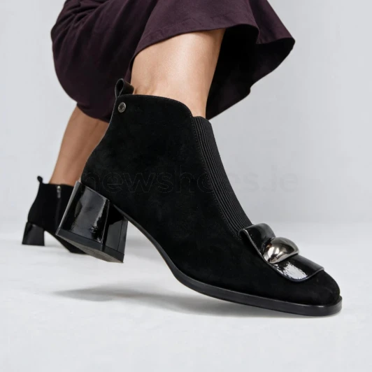 Loretta Vitale C2615 Black Suede Patent Front Block Heel Ankle Boot | newshoes.ie