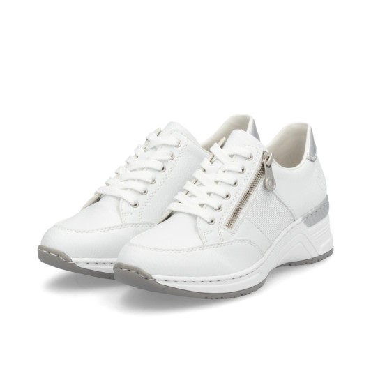 Rieker N4322-80 White & Silver Wedge Sneaker | newshoes.ie