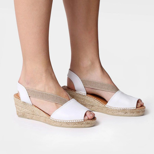 Toni Pons Teide White Leather Espadrille Wedge Sandal | newshoes.ie