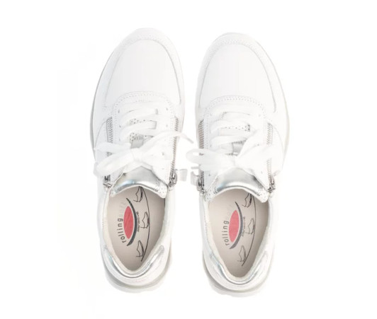 Gabor Rolling Soft 66.968.51 White & Silver Low Wedge Sneaker | newshoes.ie