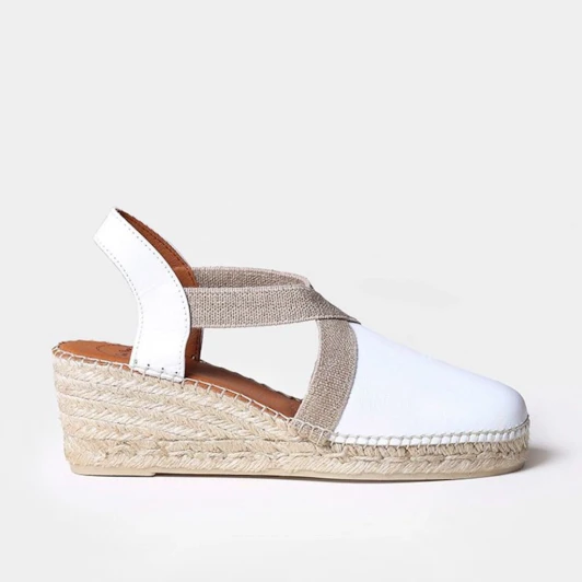 Toni Pons Tossa White Leather Espadrille Wedge Sandal | newshoes.ie