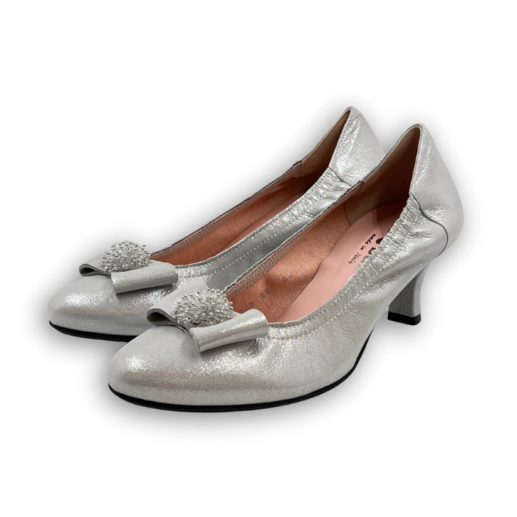 LeBabe 3047 Grigio silver shimmer low heel occasion shoe