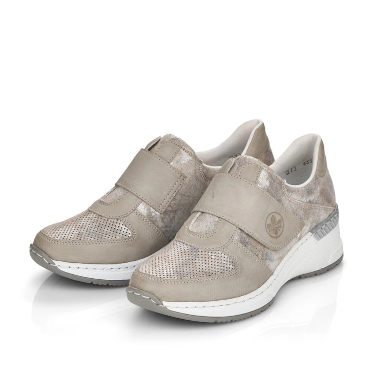 Rieker N4354-80 beige and metallic pattern velcro casual shoe