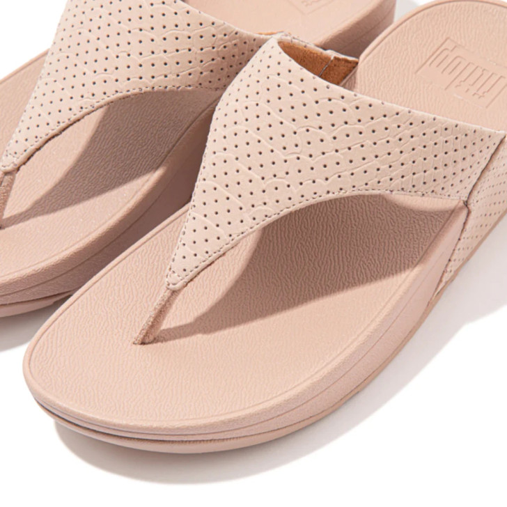 Fitflop Lulu Perforated Croc Blush Leather Toe-Post Sandal