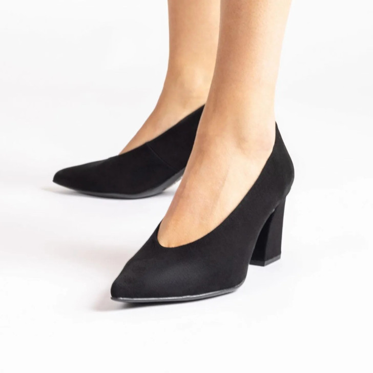 Unisa Kramp-F23 KS Black suede block heel dress shoe