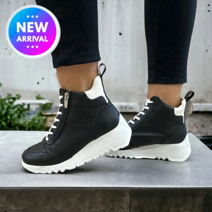 Wonders E-6714 Black & White Hi Top Wedge Sneaker