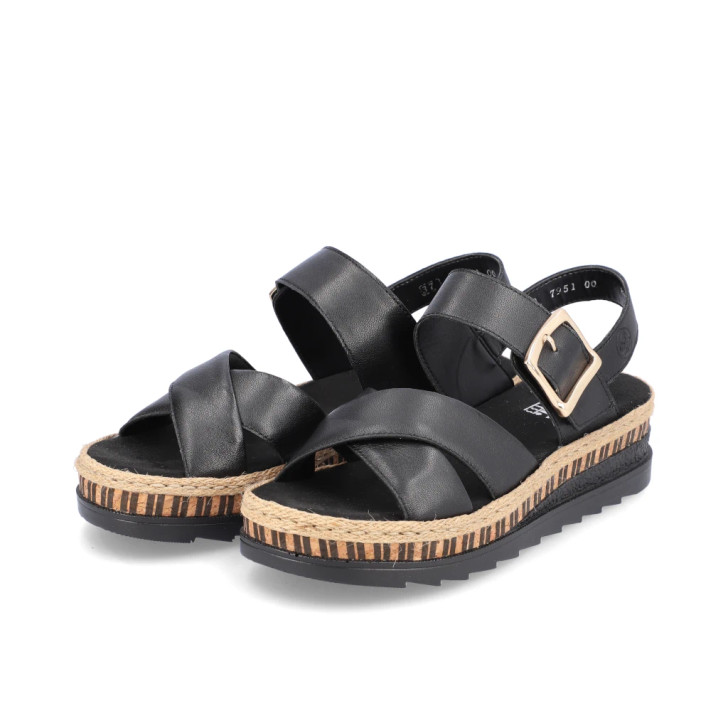 Rieker V7951-00 Black Wedge Sandal