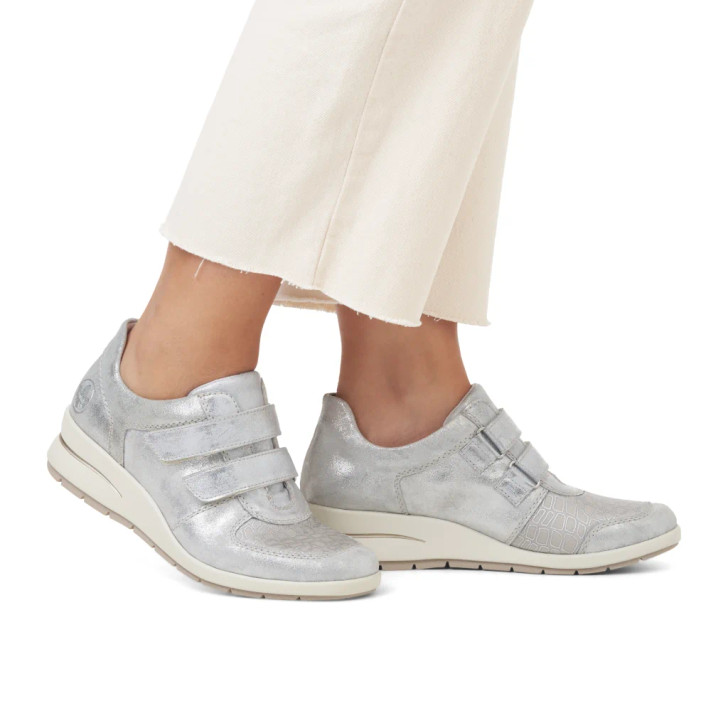 Rieker L4868-90 Silver Velcro Wedge Sneaker