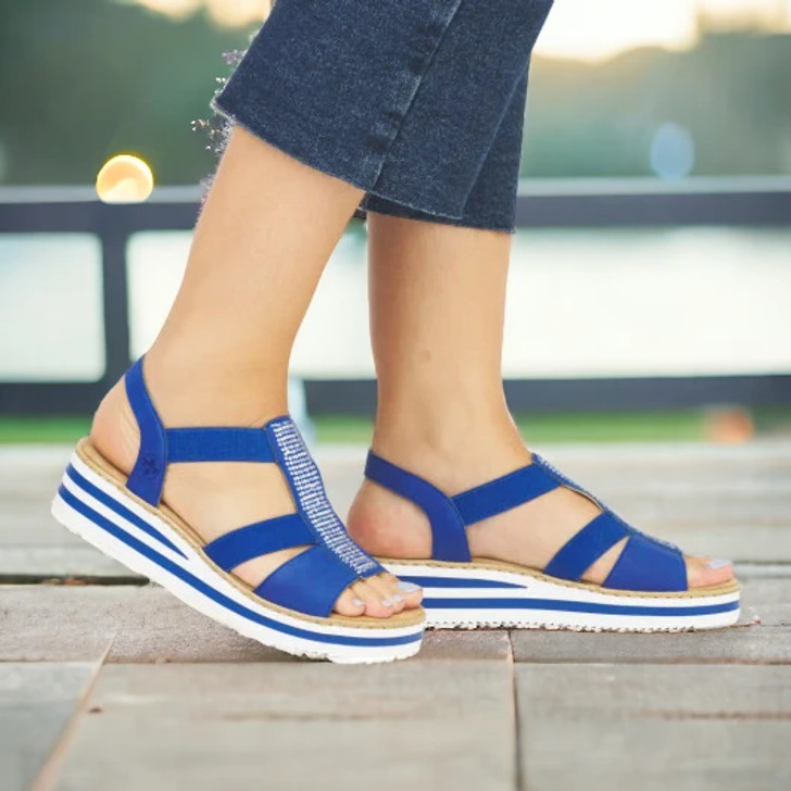 Rieker V0209-14 Blue Wedge Sandal