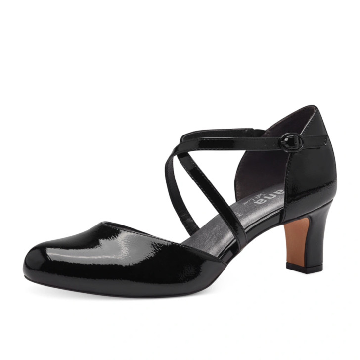 Jana 8-24472-42 018 Black Patent Wider Fit Court Shoe