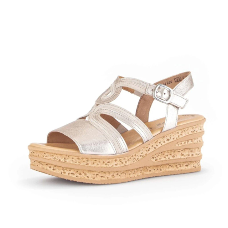 Gabor 44.655.62 Gold Metallic & Cork Wedge Sandal