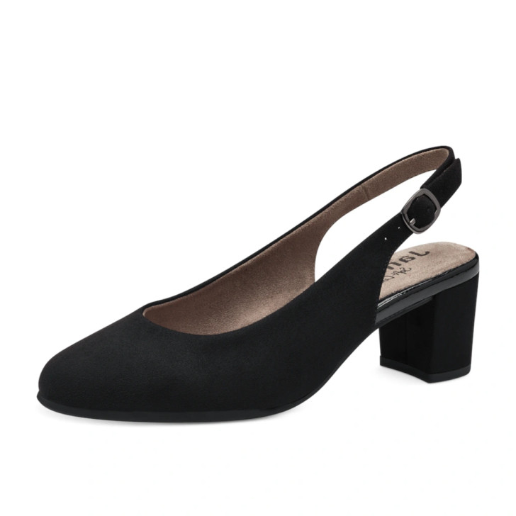 Jana 8-29460-42 001 Black Block Heel Slingback Court Shoe