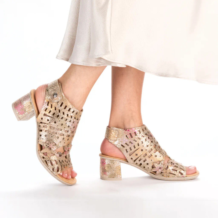 Rieker 64780-90 Gold Multi Block Heel Sandal