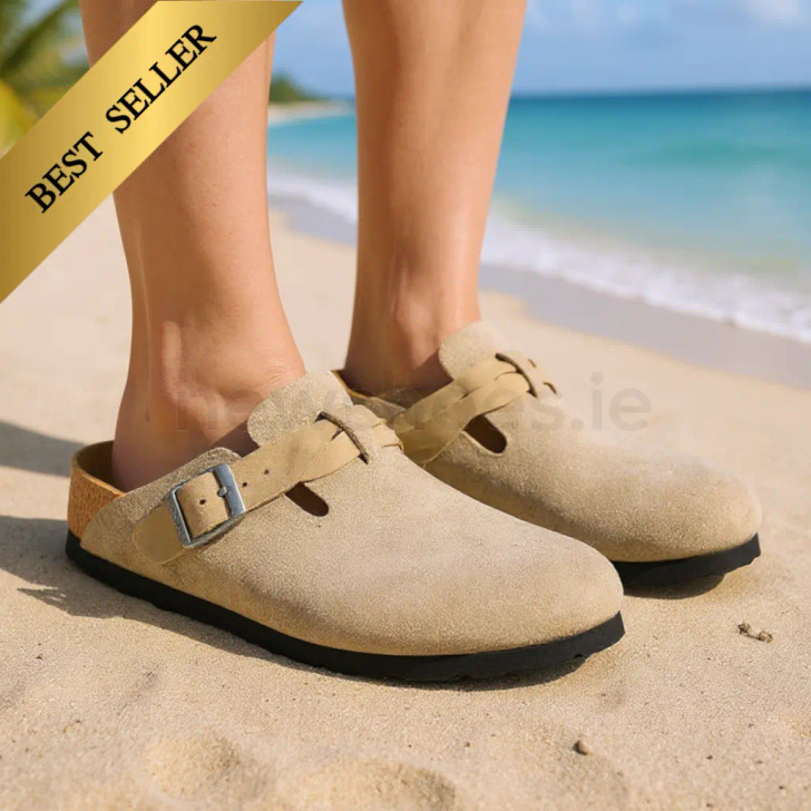 Birkenstock Boston Braided Suede Leather Taupe 1026694 Ladies Clog | newshoes.ie