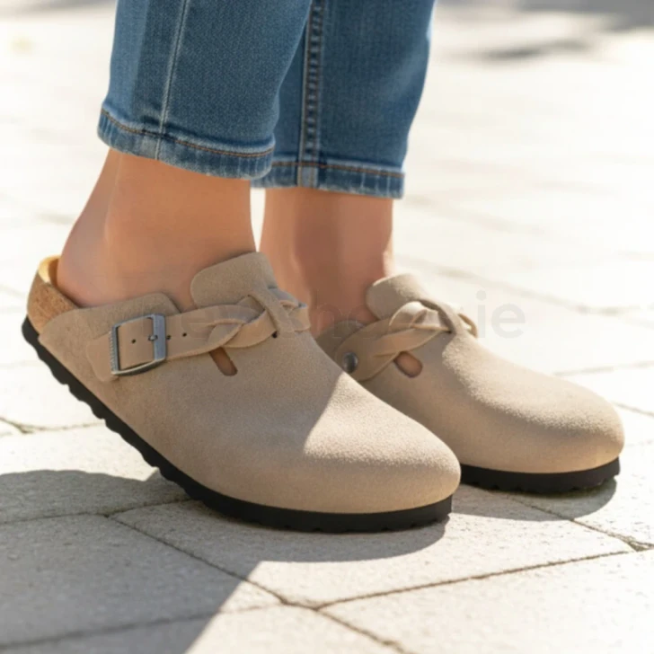 Birkenstock Boston Braided Suede Leather Taupe 1026694 Ladies Clog
