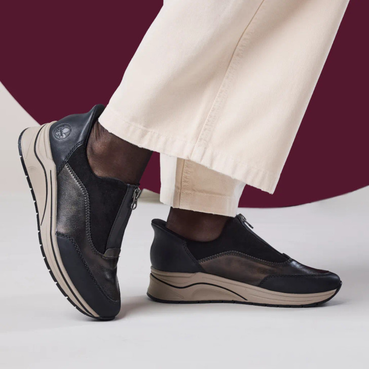 Rieker N9553-25 Bronze & Black Extra Wide Sneaker | newshoes.ie