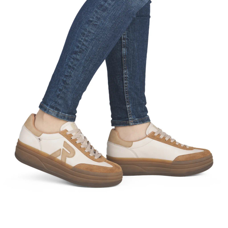 Rieker Sport W3700-62 Tan & White Platform Sneaker | newshoes.ie
