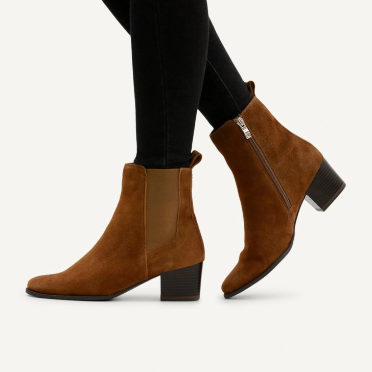 Caprice 9-25304-45 393 Brown Suede Heel Ankle Boot | newshoes.ie