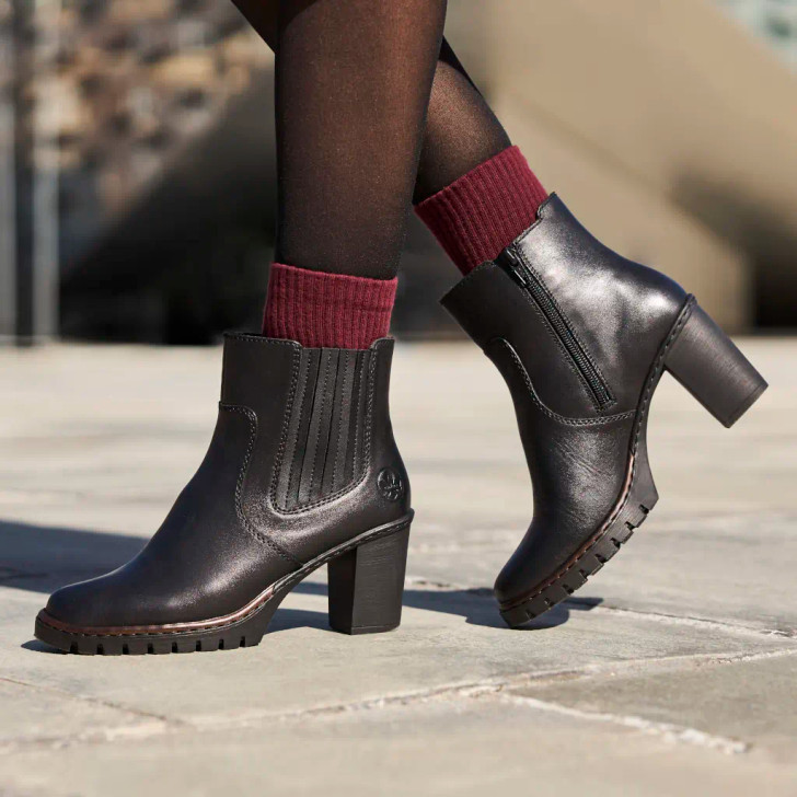 Rieker Y2577-00 Black Block Heel Ankle Boot