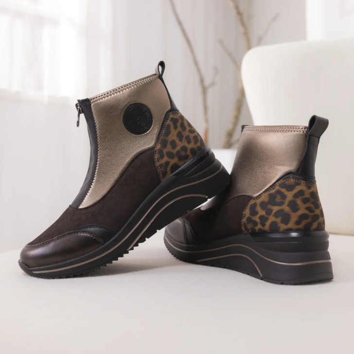 Remonte D0T78-90 Brown & Gold Metallic Comfort Fit Ankle Boot