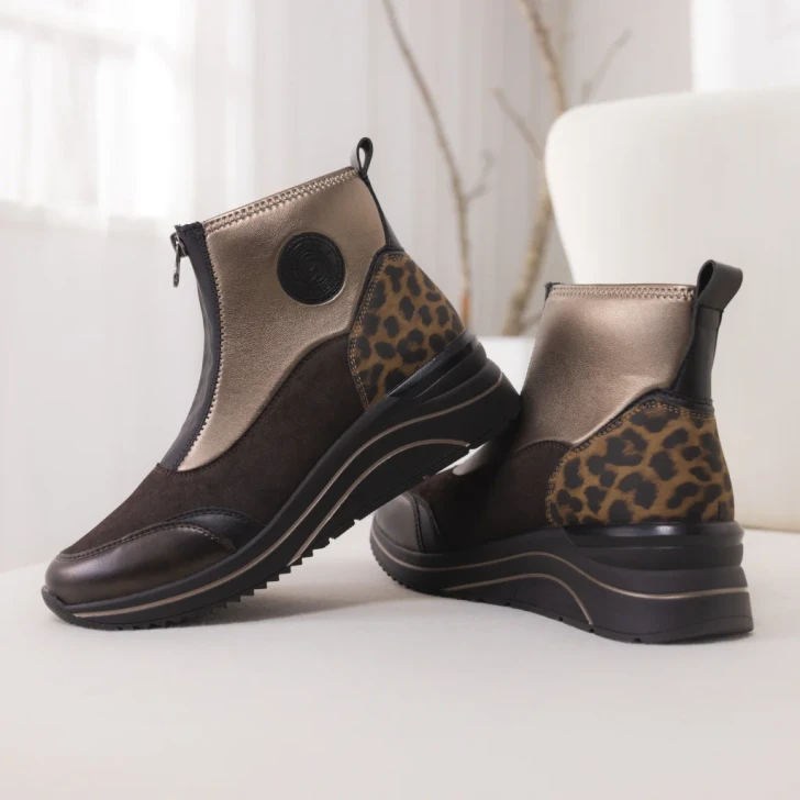 Remonte D0T78-90 Brown & Gold Metallic Comfort Fit Ankle Boot