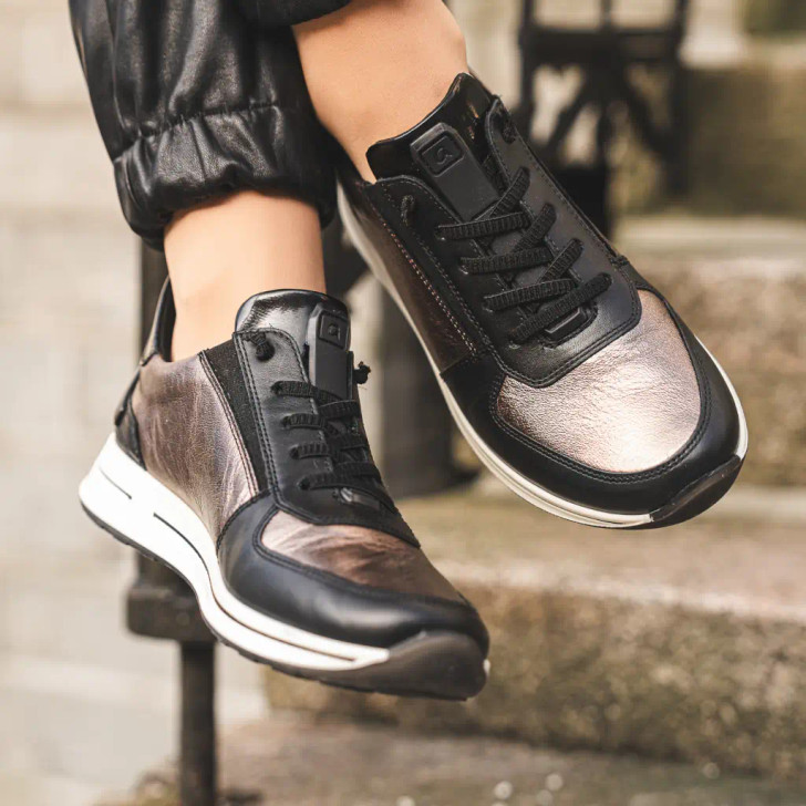 Ara Osaka 2.0 12-24836-15 (H Fit) Black Metallic Wider Fit Sneaker | newshoes.ie