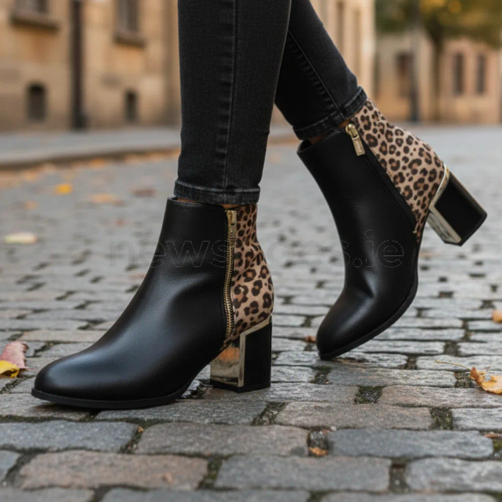 Lotus Athens ULB456BX00 Black & Leopard Heeled Ankle Boots