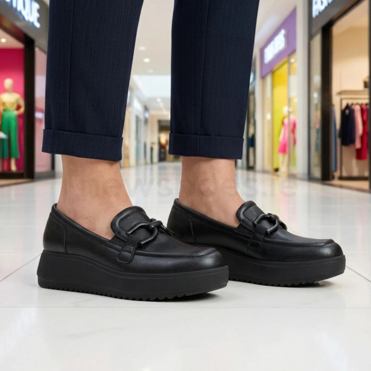 Clarks Zylah Top 26184335 Black Leather Wedge Loafer | Clarks Ireland
