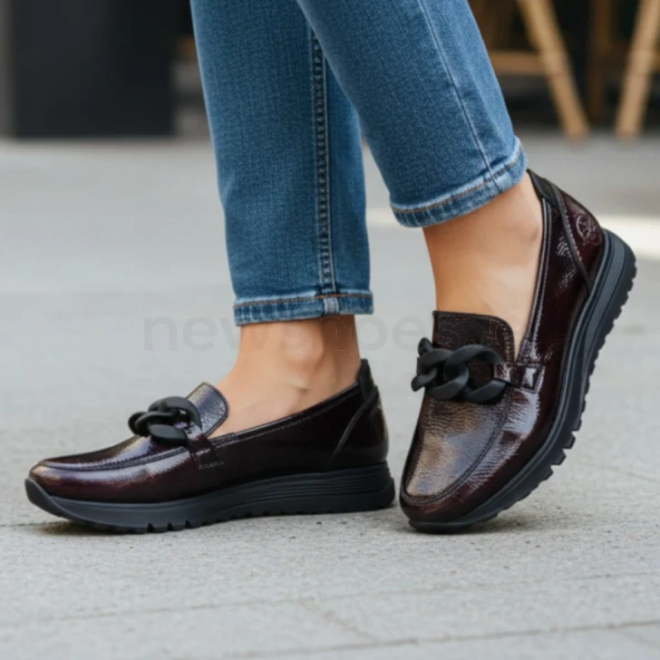 Rieker 49051-35 Wine Patent Wide Fit Wedge Loafer