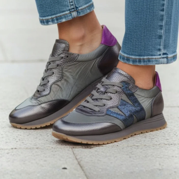 Wonders Towanda 10 Pewter Metallic Leather Women's Sneaker