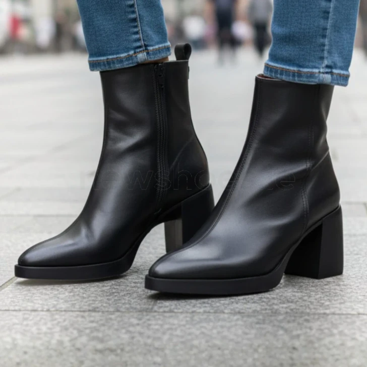 Wonders Vera 01 Black Leather Ankle Boot