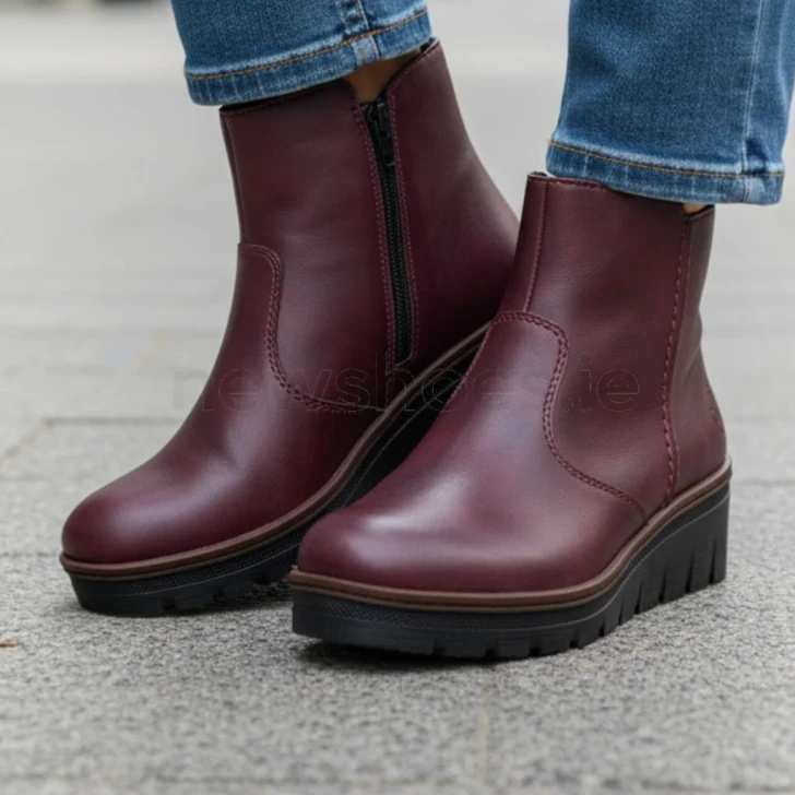 Rieker X9165-35 Wine Wedge Ankle Boot