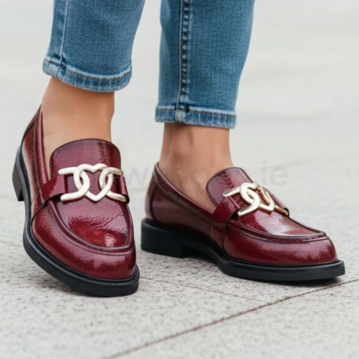 Marco Tozzi 2-24307-47 566 Dark Red Patent Block Heel Loafer