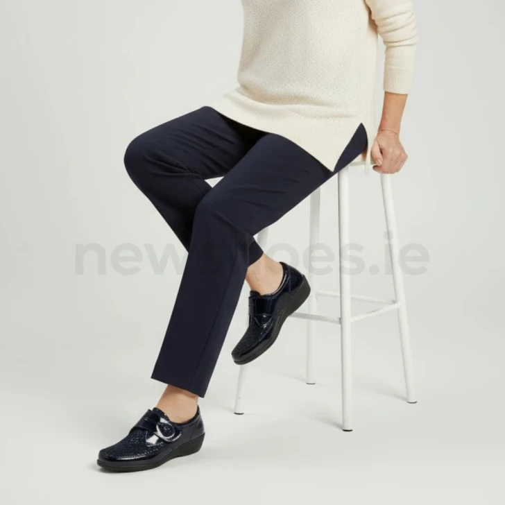 Softmode Elma 6432-24 Navy Patent Stretch 2E Wider Fitting Women's Velcro Shoe
