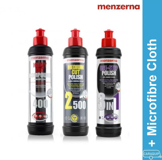 Caraquip.co.uk Menzerna 250ml Pro 3 Pack 400, 2500, 3in1 + Cloth MEN-250-KIT35