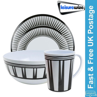 Streetwize Camping Caravan Picnic 16pc Melanine Dinner Set - Stripe