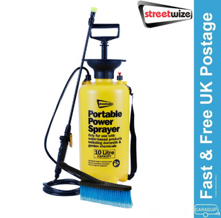 Streetwize 10L Portable Pressure Power Pump Washer Sprayer c/w Brush & Lance