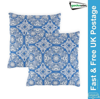 Outdoor Pair Of Scatter Cushions - Jacquard Blue Garden Outdoor Patio