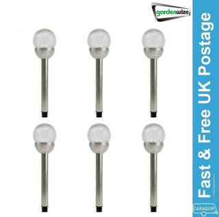 Gardenwize Pack of 6 8cm Solar Crackle Glass Ball Stake Solar Light