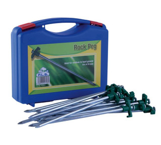 Box of 20 Heavy Duty Hard Rock 25cm with Green Hook Pegs Caravan Awning Camping