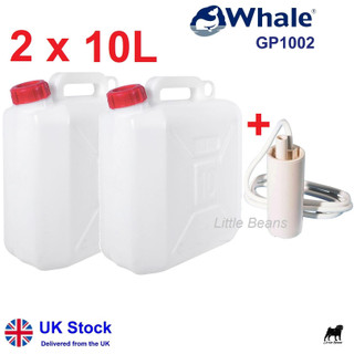 WHALE GP1002 12V Submersible Water Pump + 2 x 10L Jerry Can VW Campervan Camping