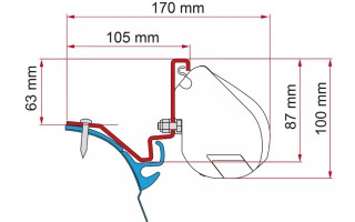 Fiamma VW T6 F35 Awning Adapter Kit VW T6 Kepler L2 Black Brackets - 98655Z033