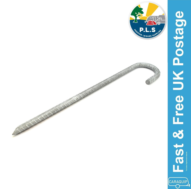 Heavy Duty Galvanized Ribbed 14" J Pin Ground Peg Anchor