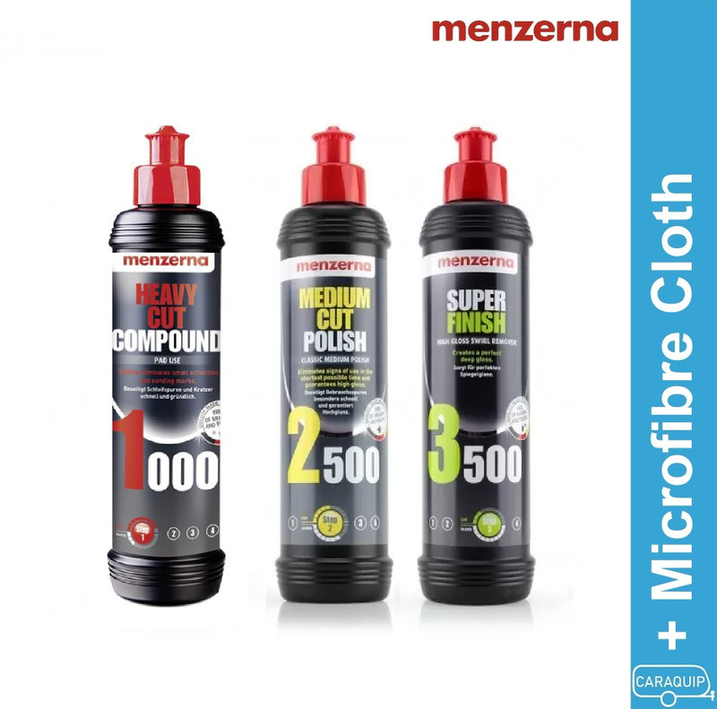 Caraquip.co.uk Menzerna 250ml Pro 3 Pack 1000, 2500, 3500 + Cloth MEN-250-KIT37