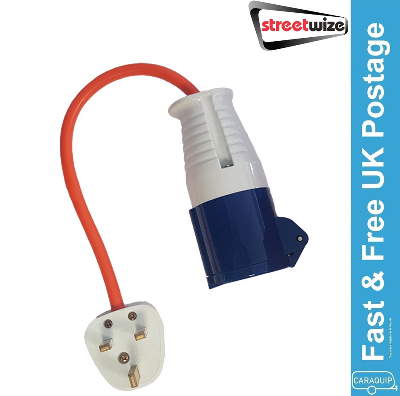 Streetwize 230v UK Electric Hook Up 3 Pin Plug Adaptor